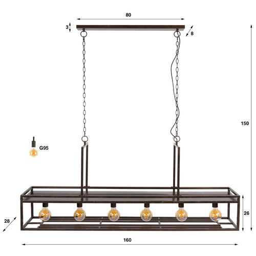 Giga Living Hanglamp Decorate - Bruin Metaal - 160x30x150cm