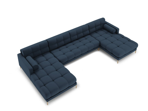 Cosmopolitan Design Panoramische bank Bali 7-zits, structurele stof, blauw - 185x383x75cm