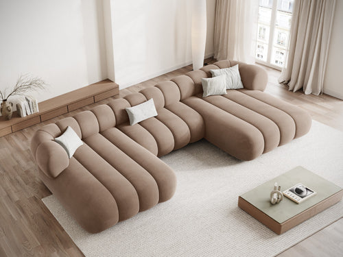 Cosmopolitan Design Panoramische bank Koge 6-zits, flueel donkerbeige - 165x348x70cm