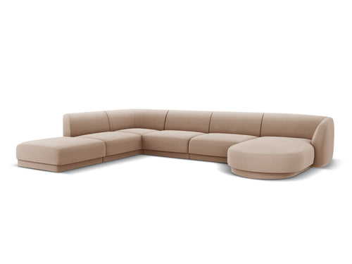 Micadoni Panoramische hoekbank links Miley 6-zits, flueel, cappuccino - 255x330x70cm
