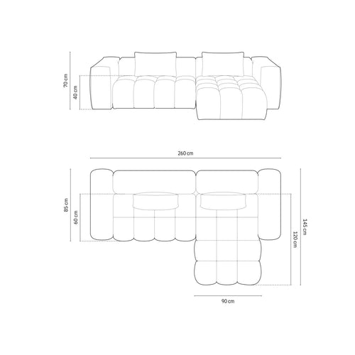 Cosmopolitan Design - Modulaire hoekbank rechts Verona 3-zits, structurele stof lichtblauw - 145x260x70cm