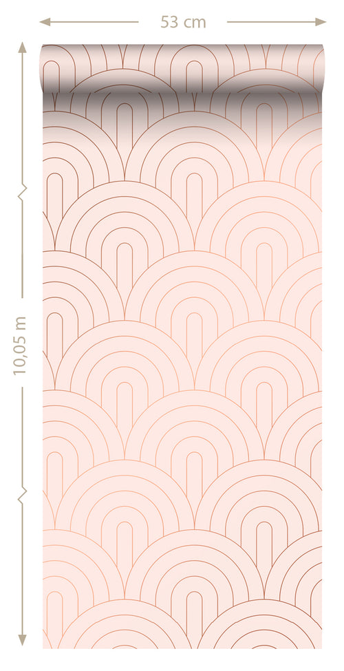 ESTAhome behang art deco bogen zacht roze en roségoud - 53 cm x 10.05 m - 139217