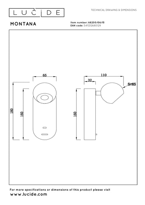 Lucide wandlamp MONTANA - Geïntegreerde LED - Grijs ijzer