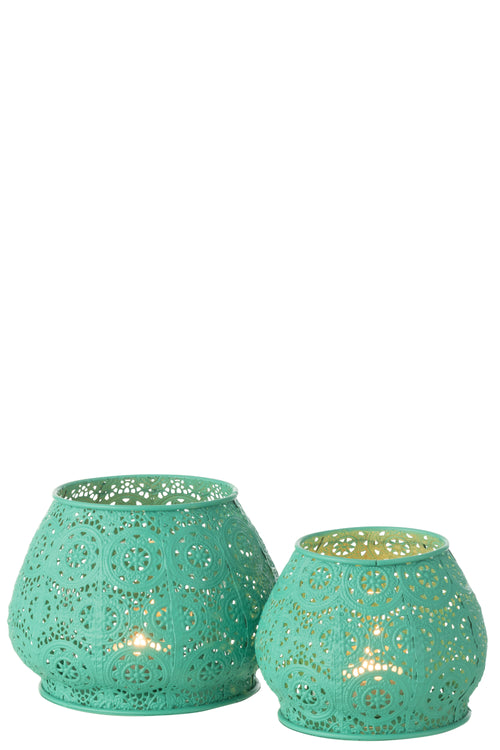 J-Line theelichthouder Cylinder - metaal/glas - cyaan - large