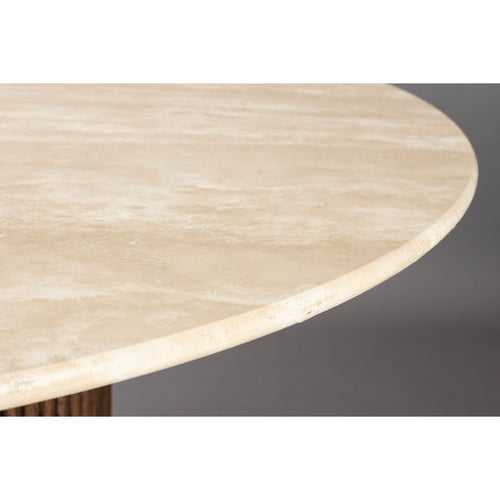 Dutchbone Arda Eettafel Rond 115 cm Travertin/ Hout - Beige - vtwonen shop