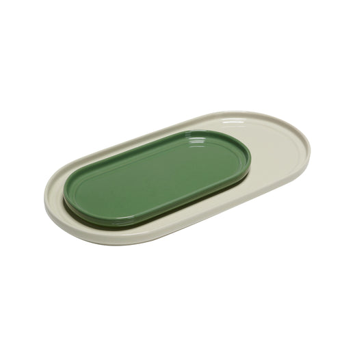 Hübsch serveerschaal/dienblad Amare - steenpoeder - 29x15xh3cm, 43x22xh3cm - vtwonen shop