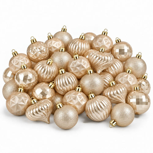 Mica Decorations Kerstballen Set Crème 40 Stuks - Onbreekbare Kerstballen van Gerecycled Polystyreen - Kerstboomversiering met Mat, Glanzend en