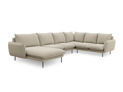 Cosmopolitan Design Panoramische hoekbank rechts Vienna 7-zits, structurele stof, beige - 235x330x95cm