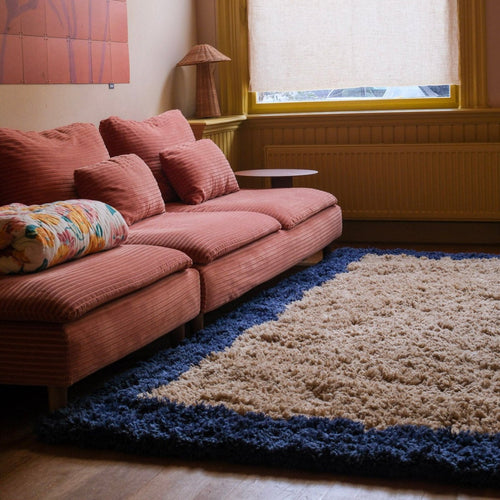 Interieur05 vloerkleed Pilo - hoogpolig - beige/blauw - 200 x 290 cm