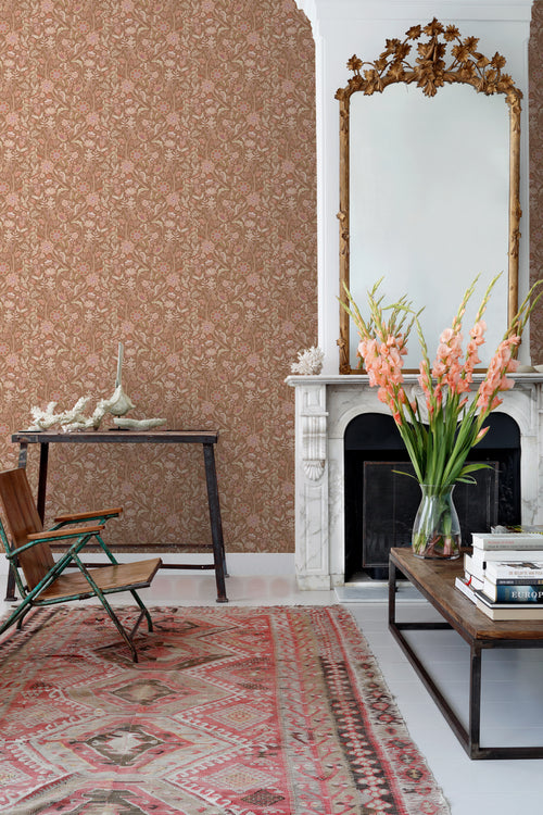 ESTAhome behang vintage bloemen bruin, terracotta en paars - 50 x 900 cm - 131332 - vtwonen shop