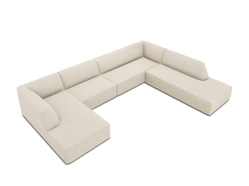 Micadoni Panoramische hoekbank rechts Ruby 7-zits, ribfluwelen, lichtbeige - 273x366x69cm