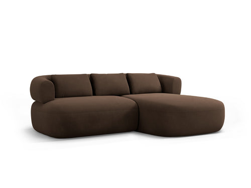 Micadoni rechter hoekbank Jenny 5-zits, flueel chocolade - 145x200x73cm