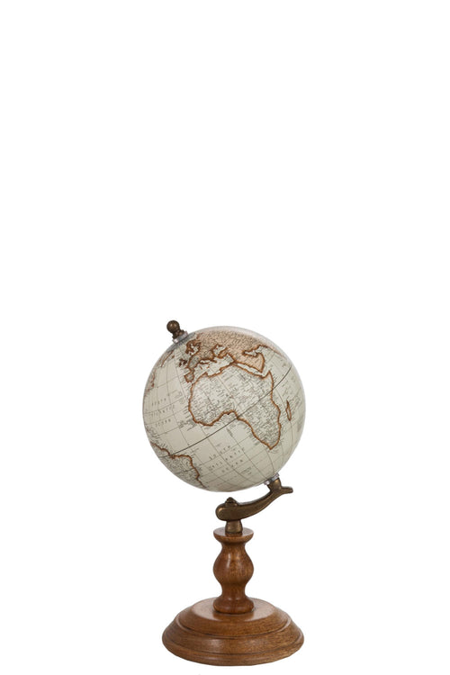 J-Line wereldbol Op Voet - hout - wit/naturel - small - vtwonen shop