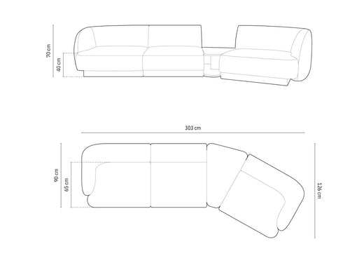 Micadoni Rechte modulaire bank Miley 3-zits, flueel, lichtgrijs - 126x303x70cm