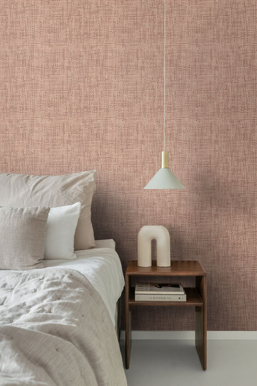 Origin Wallcoverings behang geweven linnenstructuur terracotta roze - 50 x 900 cm - 348054