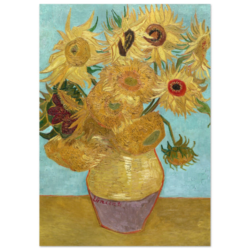 Poster Vincent van Gogh - Vaas met twaalf zonnebloemen   - A4 21x29.7 cm - Blauw