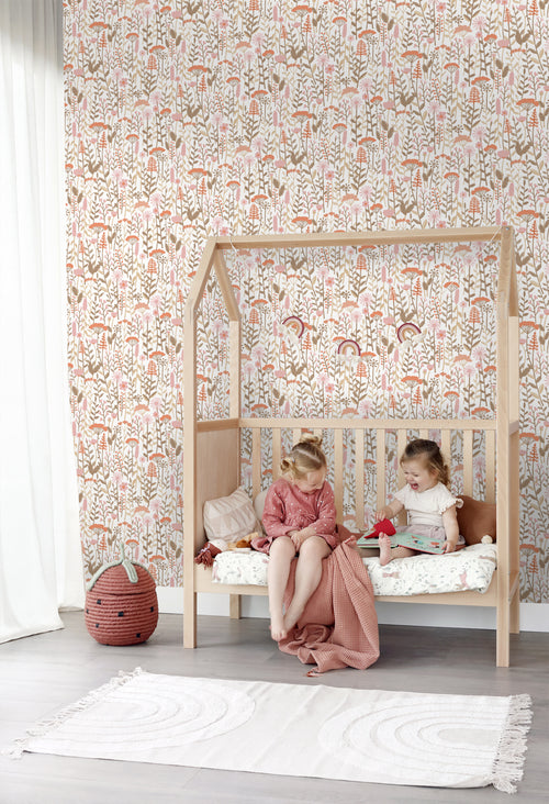 ESTAhome behang veldbloemen terracotta en roze - 50 x 900 cm - 131552 - vtwonen shop