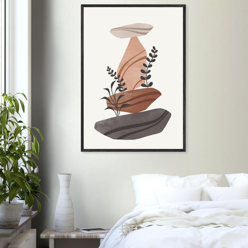 Artfulprints Poster Boho – Rock balance   - 30x40 cm - Bruin