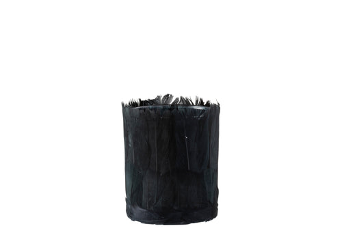 J-Line theelichthouder Veren - glas - zwart - small - 4 stuks