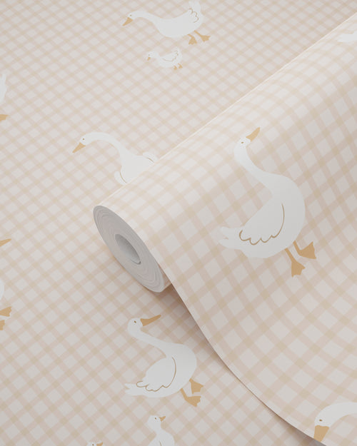 ESTAhome behang schattige ganzen beige - 50 x 900 cm - 132184