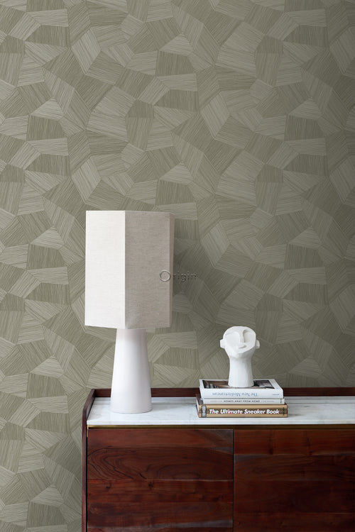 Origin Wallcoverings eco-texture vliesbehang grafisch 3D motief kaki grijs - 0.53 x 10.05 m - 347821 - vtwonen shop