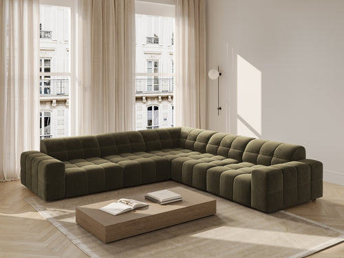 Cosmopolitan Design Hoekbank CHICAGO 4-zits, flueel groente - 285x285x78cm