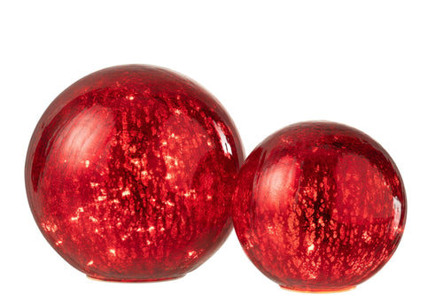 J-Line decoratie Bal - glas - rood - large - LED lichtjes