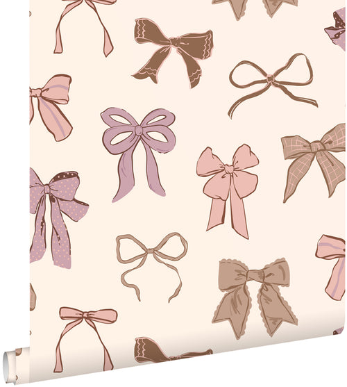 ESTAhome behang strikjes bruin, roze en paars - 50 x 900 cm - 131470