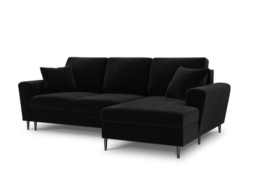 Cosmopolitan Design Converteerbare hoekbank rechts met opbergdoos Kyoto 4-zits, flueel, zwart - 145x241x88cm