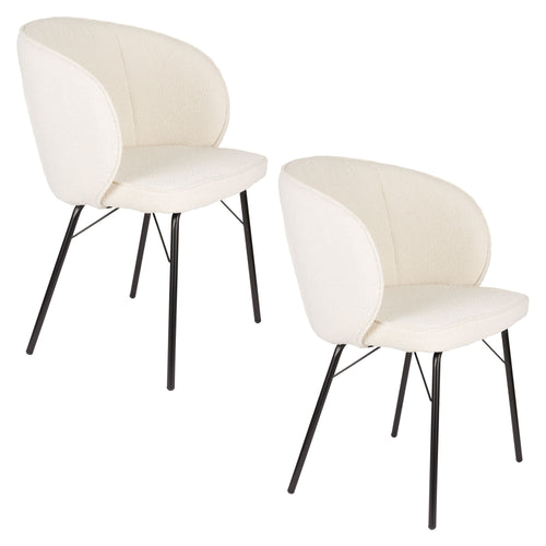 Housecraft Living Joa Eetkamerstoelen Bouclé Wit - Set van 2 - vtwonen shop