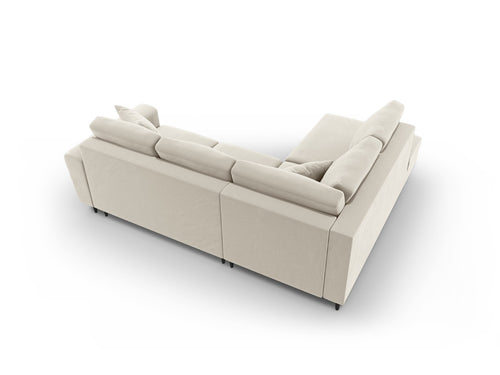 Cosmopolitan Design Uitklapbare hoekbank links met opbergdoos Kyoto 5-zits, flueel lichtbeige - 194x243x88cm