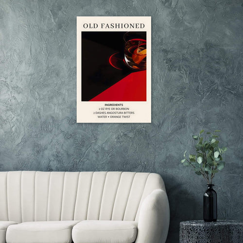 Artfulprints Poster met Lijst Old Fashioned cocktail - Ingrediënten   - 50x70 cm - Zwart