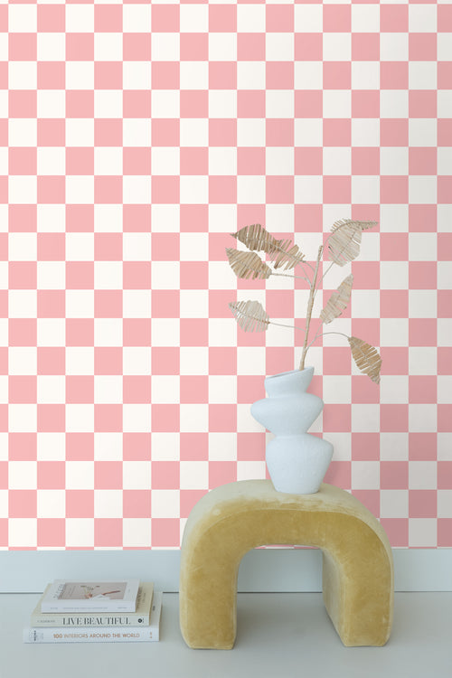 ESTAhome behang geblokt motief roze en wit - 53 cm x 10.05 m - 139998 - vtwonen shop