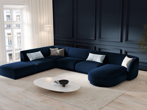 Micadoni Panoramische hoekbank links Miley 6-zits, flueel, koningsblauw - 255x330x70cm
