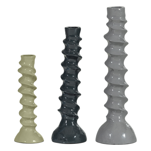 WOOOD kandelaar Bexi - Metaal - Grijs/Groen - Set Van 3 - 28x9x9