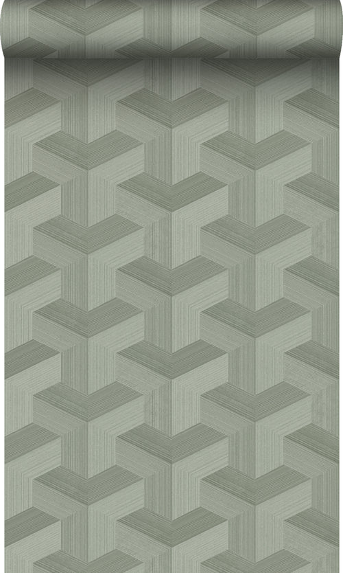 Origin Wallcoverings behang grafisch 3D motief vergrijsd groen - 50 x 900 cm - 348003 - vtwonen shop