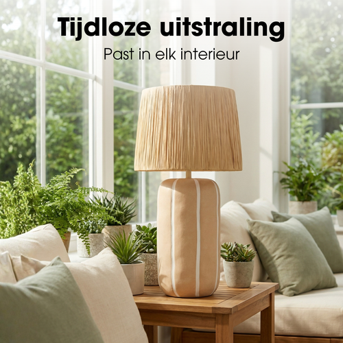 Mica Decorations Denton Tafellamp Woonkamer - Lamp Decoratief met Lampenkap - Bureaulamp Tafellampen Woonkamer - 61 x ⌀33 cm - Keramiek, Metaal,
