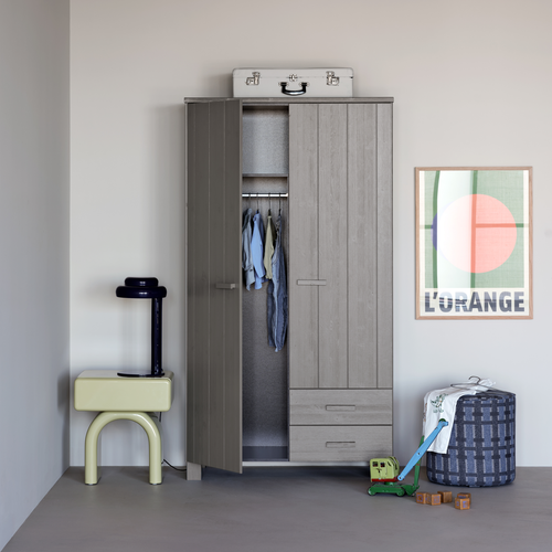 WOOOD kast met laden Dennis - Grenen - Warmgrijs - 202x111x55