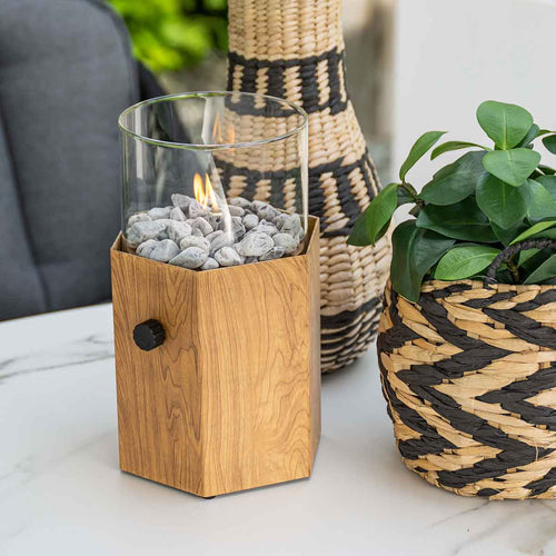 Garden Impressions tafel sfeerhaard Bilboa teak look - hexagon Ø26,5 cm - vtwonen shop