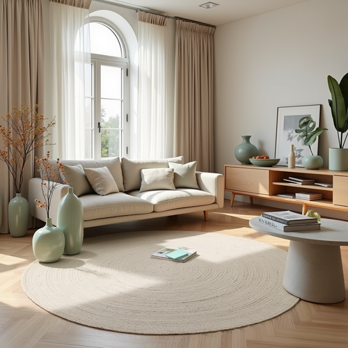 Mrcarpet vloerkleed Labyrint - Wol - beige/ivoor - Ø160 cm
