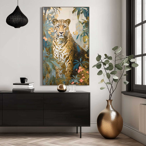 Reinders Golden Leopard art frame -  groen - woonkamer - 118x70cm