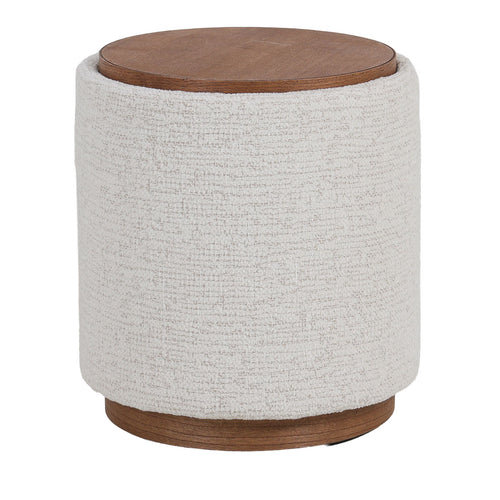 DÉJA Living Bijzettafel Marcia Beige/Walnoot – Rond – Met Opbergruimte – Essenfineer en Stof – 40x40x44 cm