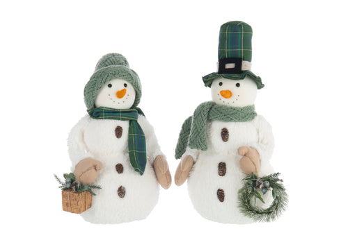 J-Line figuur Sneeuwman Jongen + Girl - polyester - wit/donkergroen - 2 stuks - vtwonen shop