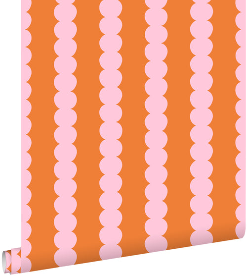 ESTAhome behang grafische print roze en oranje - 0.53 x 10.05 m - 131748