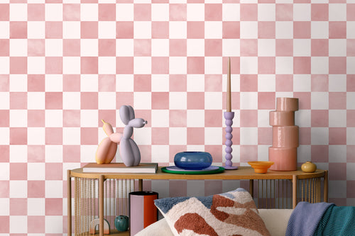 ESTAhome behang geblokt motief roze en wit - 50 x 900 cm - 131288 - vtwonen shop