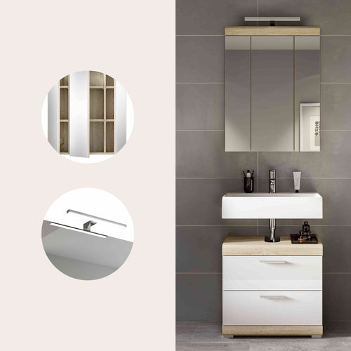 Furnilux Badkamercombinatie In Sonoma Eik Licht En Wit Hoogglans Diepgetrokken - 60cm x 191cm x 37cm - vtwonen shop