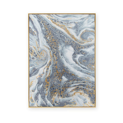 Art for the Home Canvas met handgeschilderde details - Marble effect - 70x50cm - Blauw/Goud - vtwonen shop
