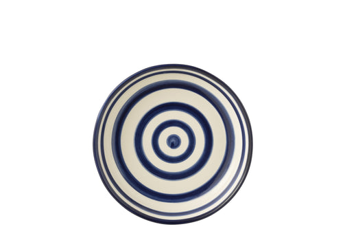 J-Line schaal Granada Stripes Low - keramiek - wit/blauw - large - Ø 25 cm