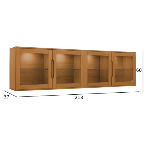 Furnhouse 4-deurs wandkast Kerteminde - Natuurlijk eikenhout - MDF, Eikenfineer, Glas - 37x213x60