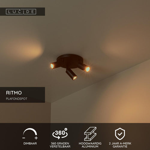 Lucide plafondspot RITMO - 3xGU10 (MR11) - Zwart